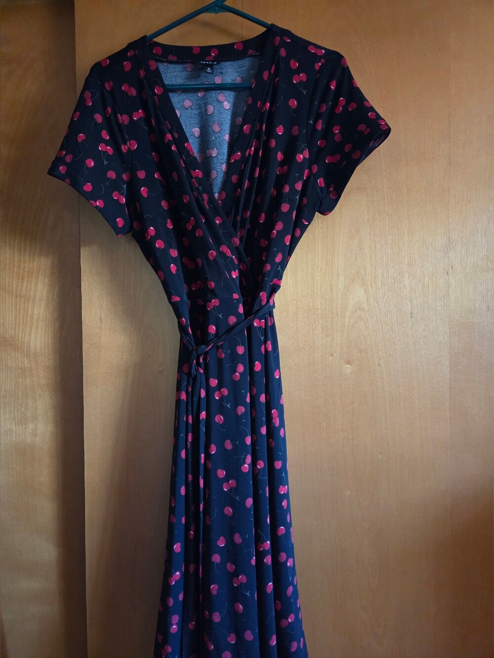 Black Dress with Red Cherry Print - Women's Dress